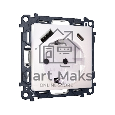 Комплект механизма электрической розетки ALFA Жемчуг 2USB A+C 20W (быстрая зарядка) с/з QUANT (AP2100, VM160) MA210010