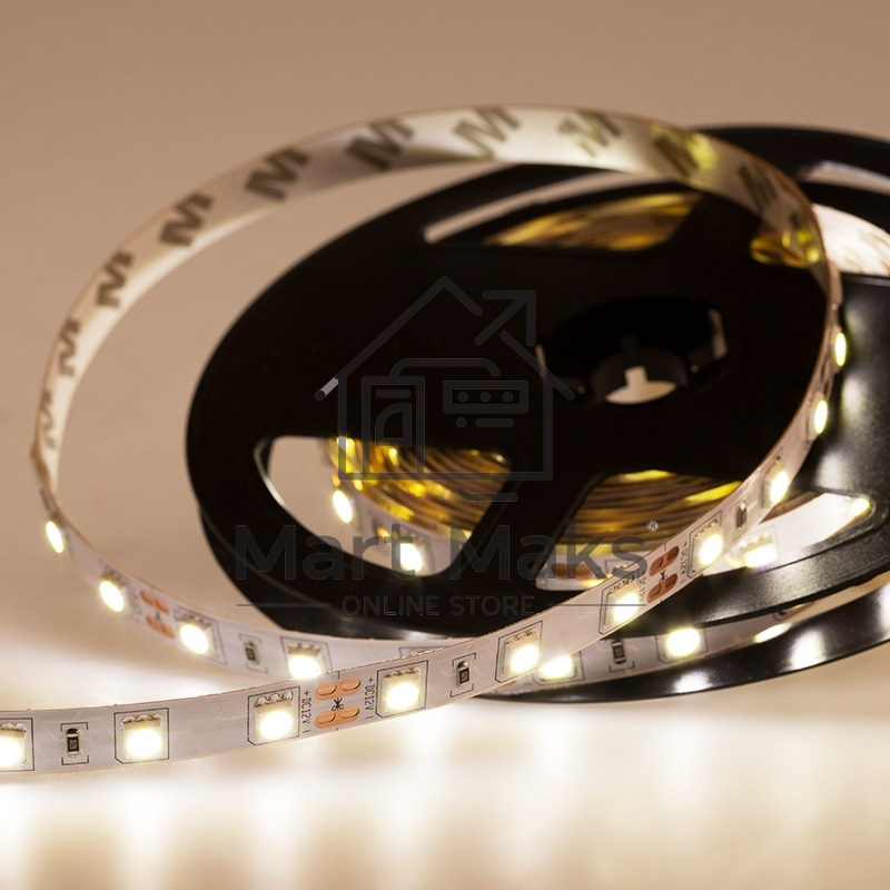 Лента LED открытая, 10 мм, IP23, SMD 5050, 60 LED/m, 12 V, цвет свечения белый