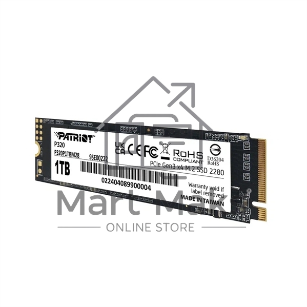 Накопитель SSD Patriot P320, 1Tb, PCIe 3.0 x4, M.2 2280, NVMe, R/W 3000/2200