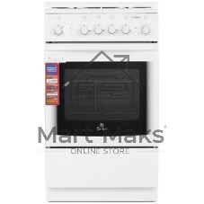 Плита газовая De Luxe 506040.03Г (КР) ЧР белый, конфорок 4 газовых, духовка 54 л, 50 см x 85 см x 60 см