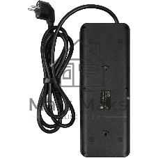 Сетевой фильтр-удлинитель PowerCom SP-10 USB2A1CB 3.0M, 10 розеток, черный, 16А, 4кВт, 204Дж, защитные шторки, защита от КЗ, перегрузки и импульсных помех, один порт USB-C(PD20W) и два USB-A(QC3.0) суммарной мощностью 15Вт, кабель 3x1.5 мм2, ШхГхВ 268х105х43 мм, вес 0.77 кг.