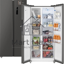 Холодильник Weissgauff WSBS 500 Inverter NoFrost Dark Grey двухкамерный 270/180л морозилка слева, No Frost, Side by Side