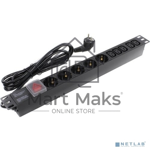 Блок розеток горизонтальный ExeGate ServerPro PDU-19H009 Al-5C135S-EU2.5-SW, 19