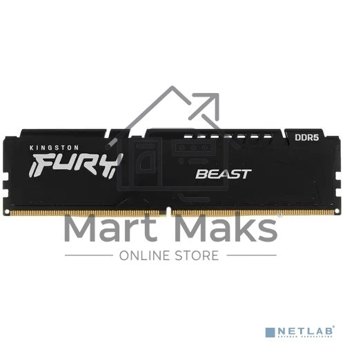 Оперативная память Kingston Fury Beast, DDR5, 16GB (1x16 GB), 5200 MHz, CL40, DIMM, с радиатором, черный