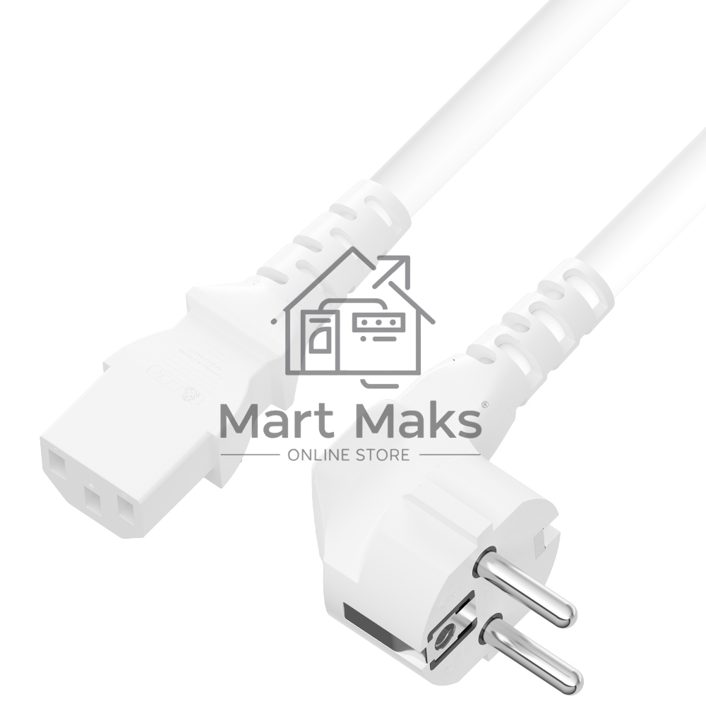 Кабель питания 4PH белый 2.0m, евровилка угловая Schuko - С13, 3*0,5mm, 4PH-R90431