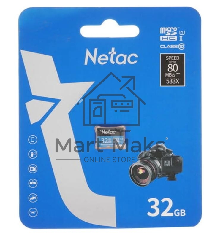 Флеш карта microSDHC 32GB Netac P500 <NT02P500STN-032G-S> (без SD адаптера) 80MB/s