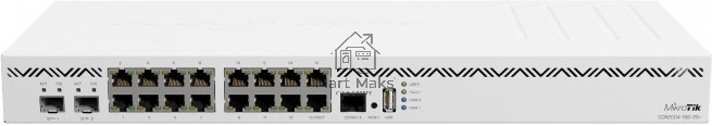 Маршрутизатор CCR2004-16G-2S+ Cloud Core Router 2004-16G-2S+ with Annapurna Labs Alpine v2 CPU with 4x ARMv8-A Cortex-A57 cores running at 1.7GHz, 4GB of DDR4 RAM, 128MB NAND storage, 16 x Gbit LAN, 2x SFP+ ports, 1U rackmount case, Dual PSU, RouterOS L6