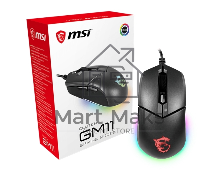 Мышь проводная MSI Clutch GM11 черный, 5000 dpi, USB, кнопки - 6
