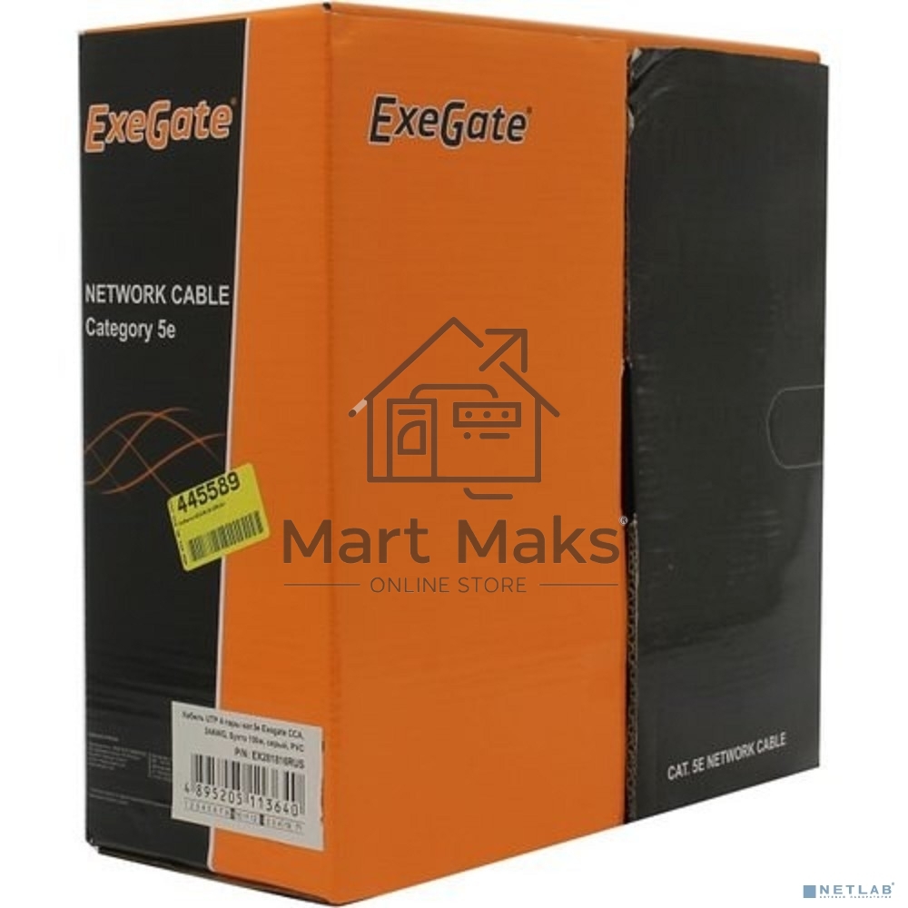Кабель ExeGate UTP 4 пары кат.5e CCA, 24AWG, бухта 100м, серый, PVC