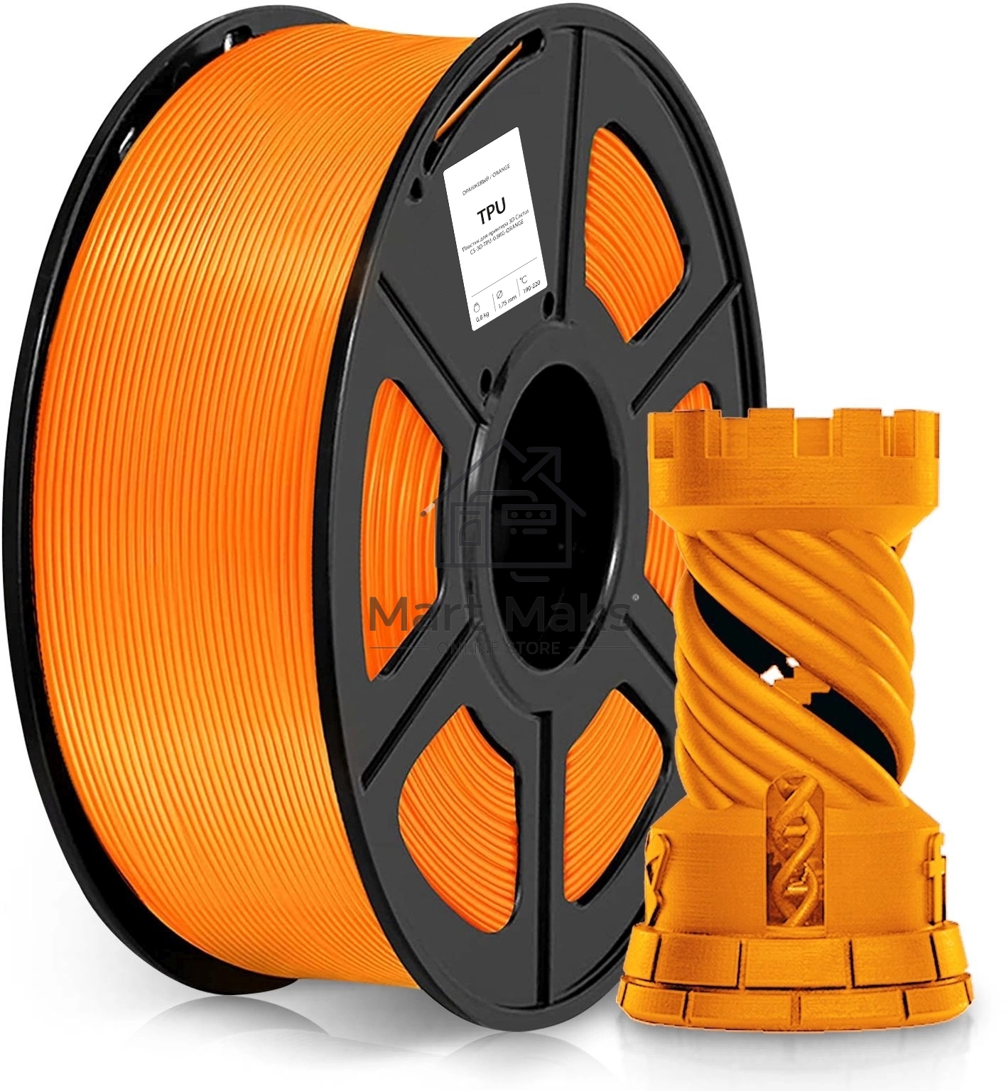 Пластик для принтера 3D Cactus CS-3D-TPU-0.8KG-ORANGE TPU d1.75мм 0.8кг 1цв.