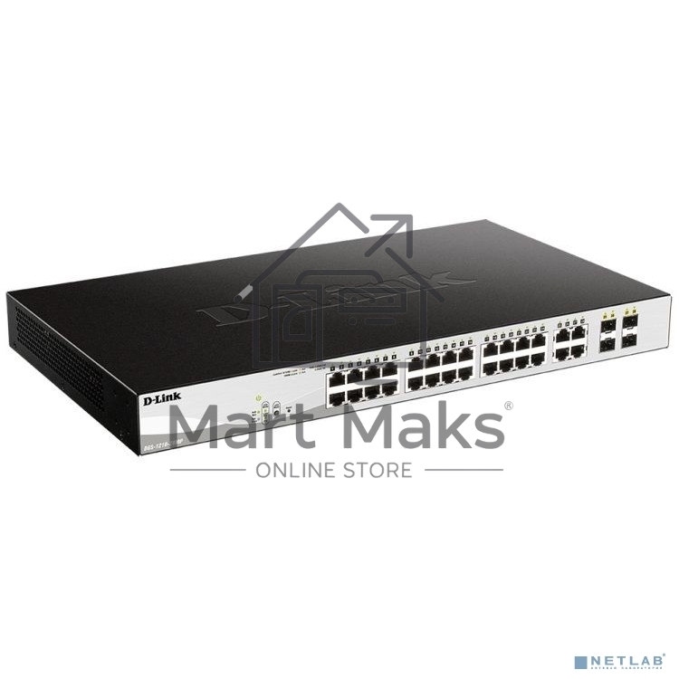 Настраиваемый L2 коммутатор D-Link DGS-1210-28MP/F3A с 24 портами 10/100/1000Base-T и 4 комбо-портами 100/1000Base-T/SFP (24 порта PoE 802.3af/at, PoE-бюджет 193 Вт)