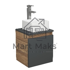 Тумба Bau Dream Blackwood 35 с ящиком, графит, раковина BAU Mini 24х24, смеситель для раковины высокий Hotel Still, нержавеющая сталь