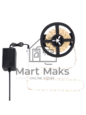 Комплект светодиодной ленты 5 м с блоком питания IP65, теплое белое свечение 3000 К LAMPER