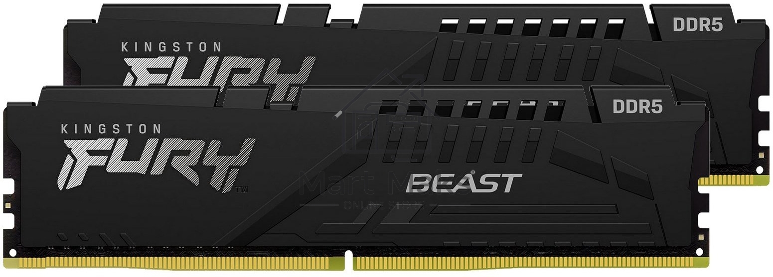 Оперативная память Kingston Fury Beast, DDR5, 64GB (2x32GB), 5600MHz, CL40, DIMM, радиатор, черный