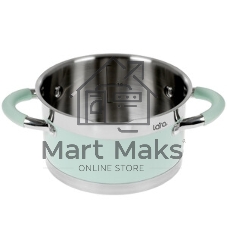 Кастрюля LARA LR02-540 MINT 16x9 см, 1,7 л, носик, индукционное дно, крышка с бортом, полипропилен, силикон, нержавеющая сталь