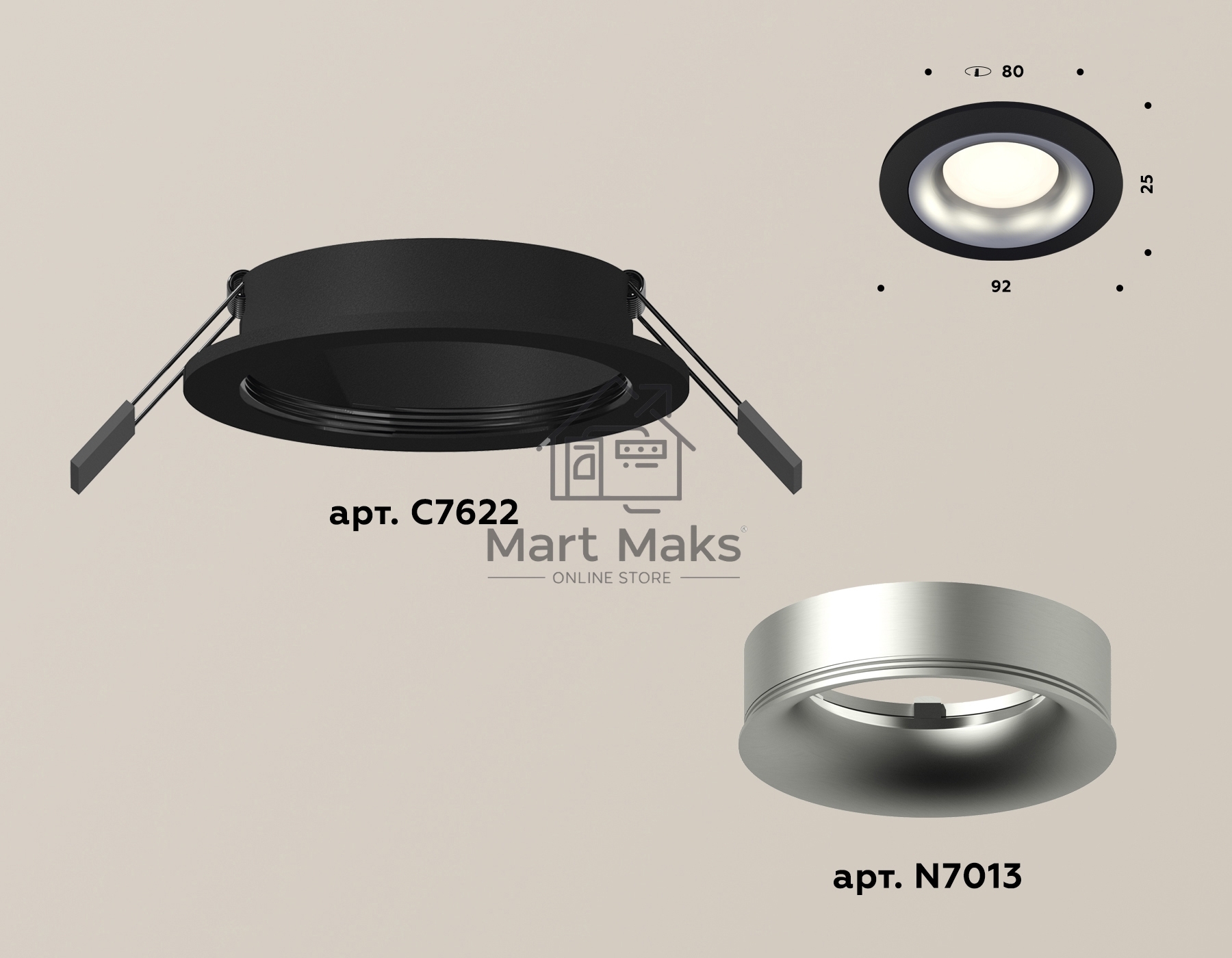 Комплект встраиваемого светильника Ambrella light XC7622004 SBK/MCH черный песок/хром матовый MR16 GU5.3 (C7622, N7013)