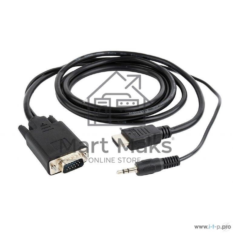 Кабель HDMI->VGA Cablexpert A-HDMI-VGA-03-10, 19M/15M + 3.5Jack, медь, позол.разъемы, 3м, черный, пакет