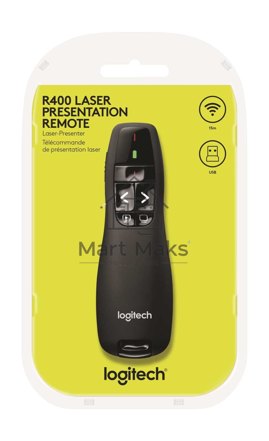 Презентер Logitech R400 черный, радиоканал, USB, кнопки - 5