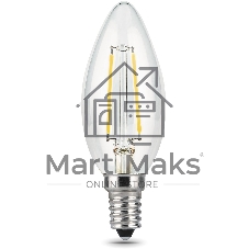 Лампа светодиодная филаментная Gauss 11Вт цок.: E14 свеча 220B 4100K св. свеч. белый нейт. C37 (упак.: 10 шт)