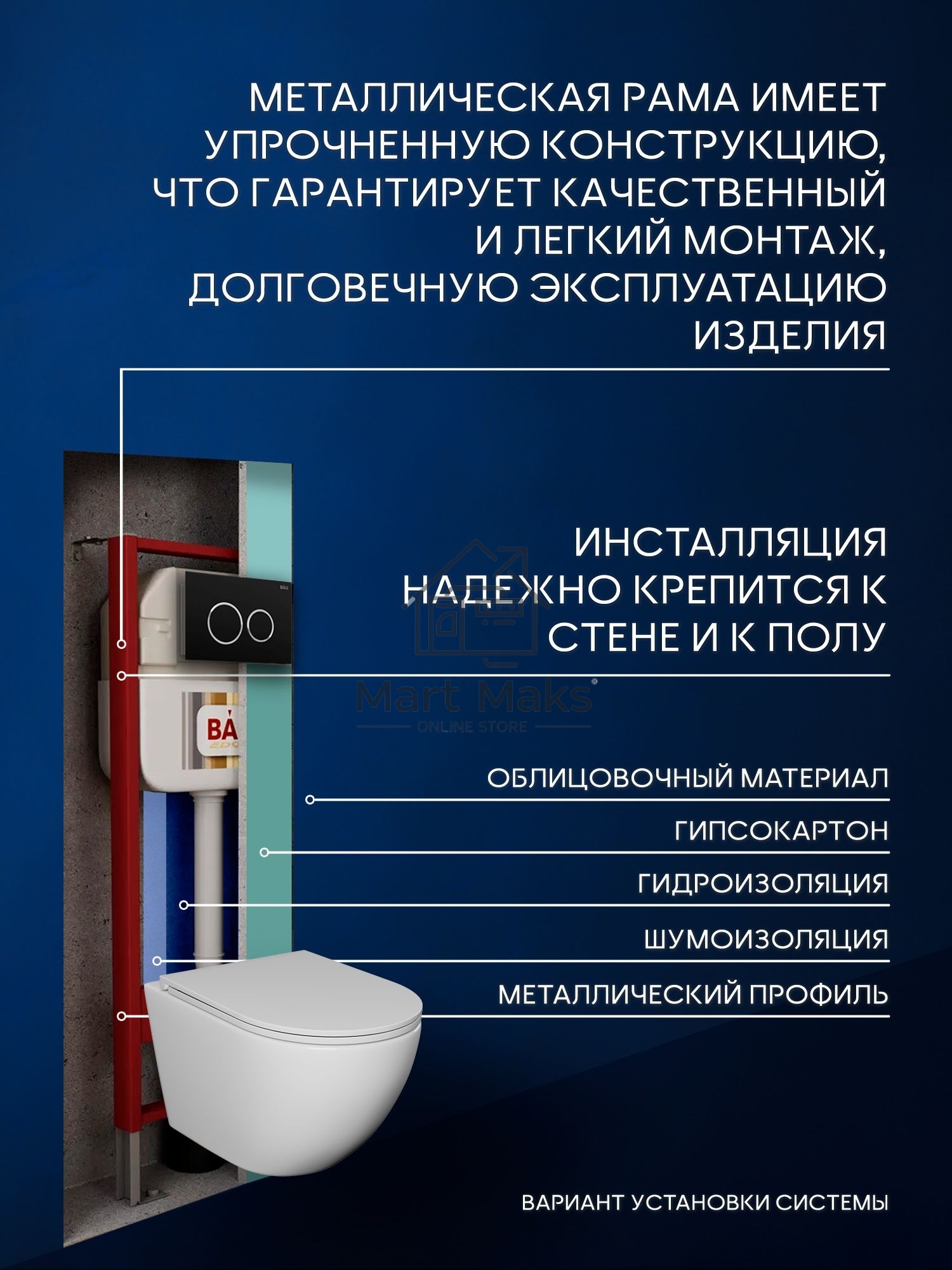 Комплект BAU 6 в 1: рамная инсталляция BAU NEO 45, унитаз подвесной безободковый торнадо Bau Dream 52х36 Hurricane-5, быстросъемное сиденье дюропласт микролифт, клавиша BAU Dream , черная матовая