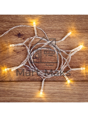 Гирлянда светодиодная Neon-night универсальная 10 LED, 1,2 метра, прозрачный ПВХ, теплое белое свечение, батарейки 2хАА