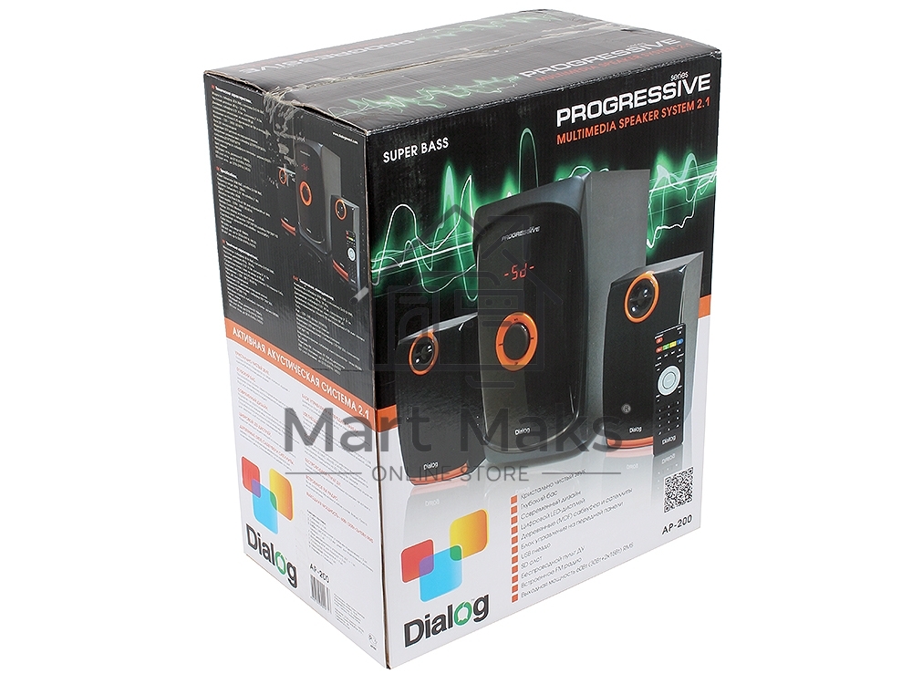 Колонки Dialog Progressive AP-200 черный2.1, 30W+2*15W RMS, USB+SD reader