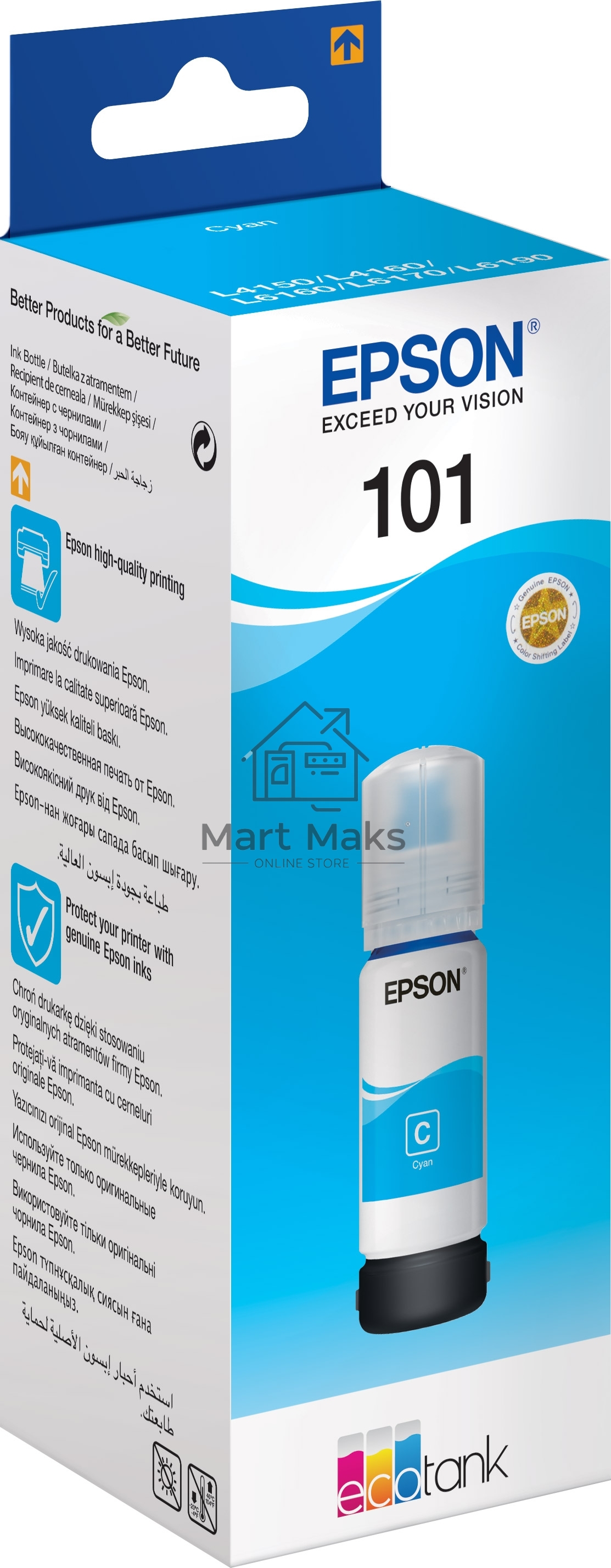 Картридж струйный Epson L101 C13T03V24A синий (70мл) для Epson L4150/L4160/L6160/L6170/L6190