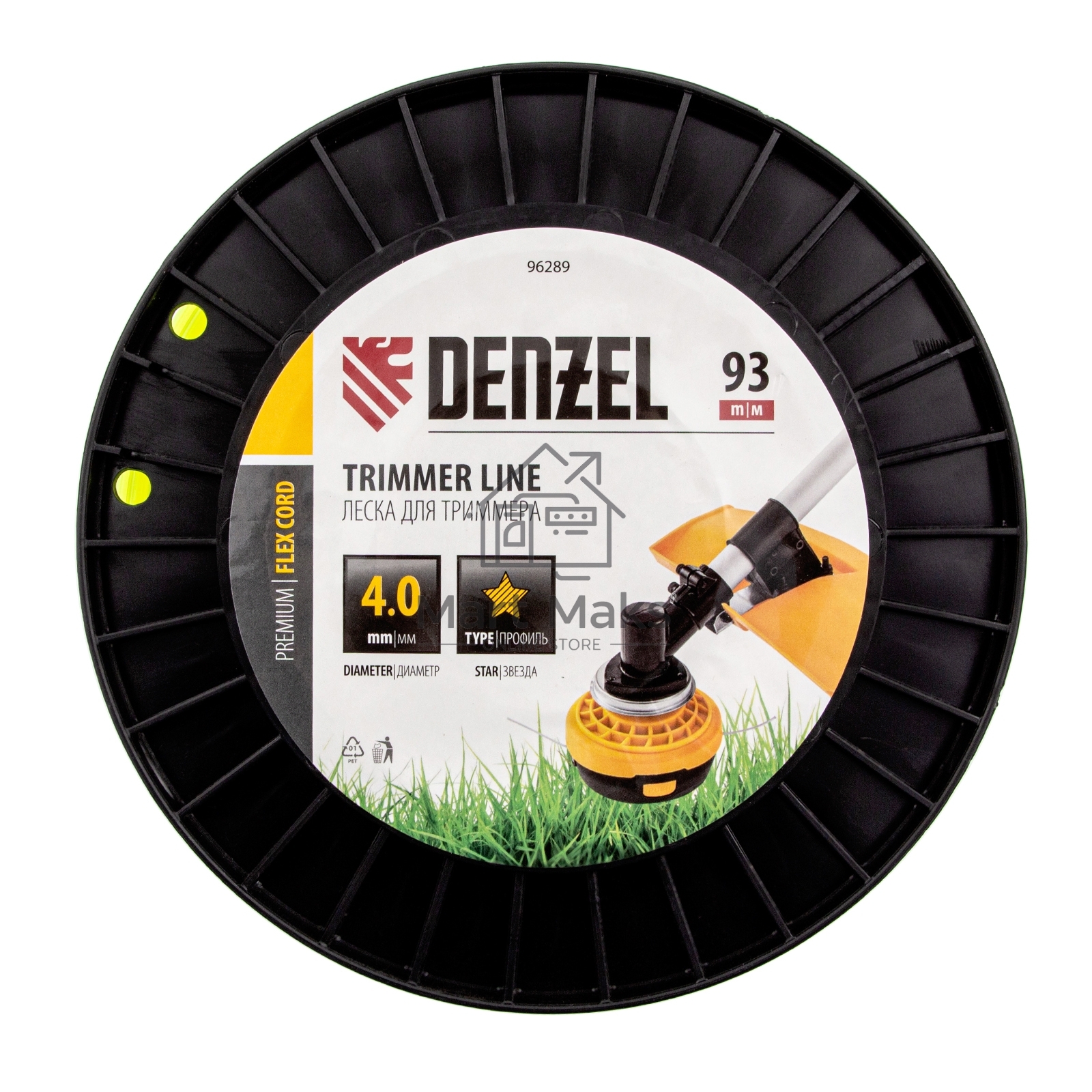 Леска для триммера звезда, 4,0мм х 93м, на DIN катушке FLEX CORD Denzel