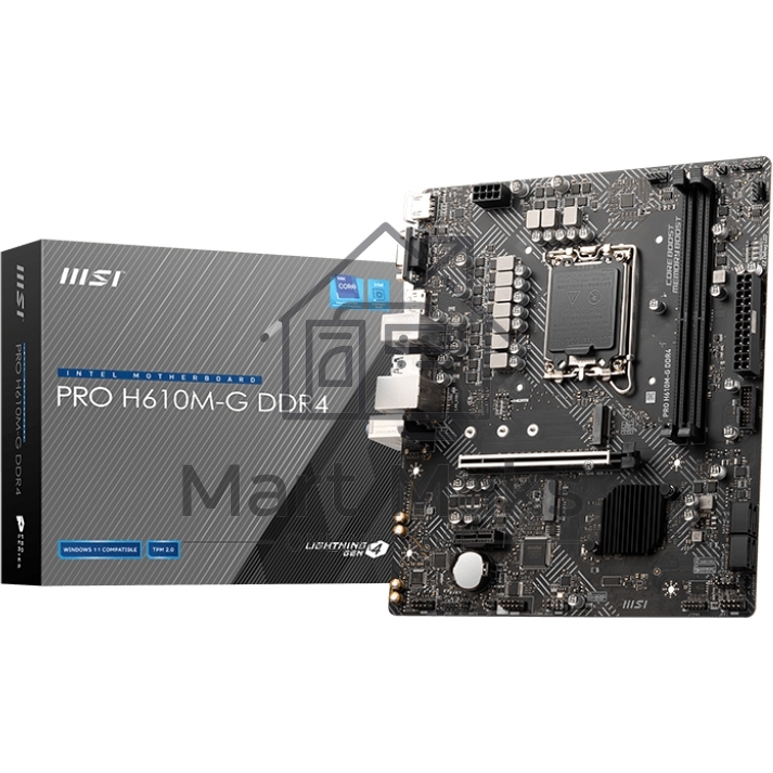 Материнская плата MSI PRO H610M-G, LGA 1700, Intel H610, 2xDDR5, 4xSATA, 1xM.2, 1xPCIe 4.0 x16, 1xPCIe 3.0 x1, 1xHDMI, 1xDP, 1xVGA, 1xRJ45 1Gb, 2xUSB-A 3.2 Gen 1, 4xUSB-A 2.0, 3x3.5мм, 7.1, mATX