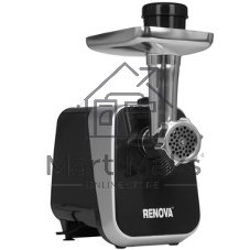 Мясорубка электрическая Renova MG260-R1BP черный, 2600 Вт, 2.5 кг/мин, реверс, защита от перегрузки, металлический лоток, насадки - 7