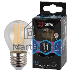 Лампа светодиодная ЭРА F-LED P45-11w-840-E27 (филамент, шар, 11Вт, нейтр, E27) (10/100/4000)
