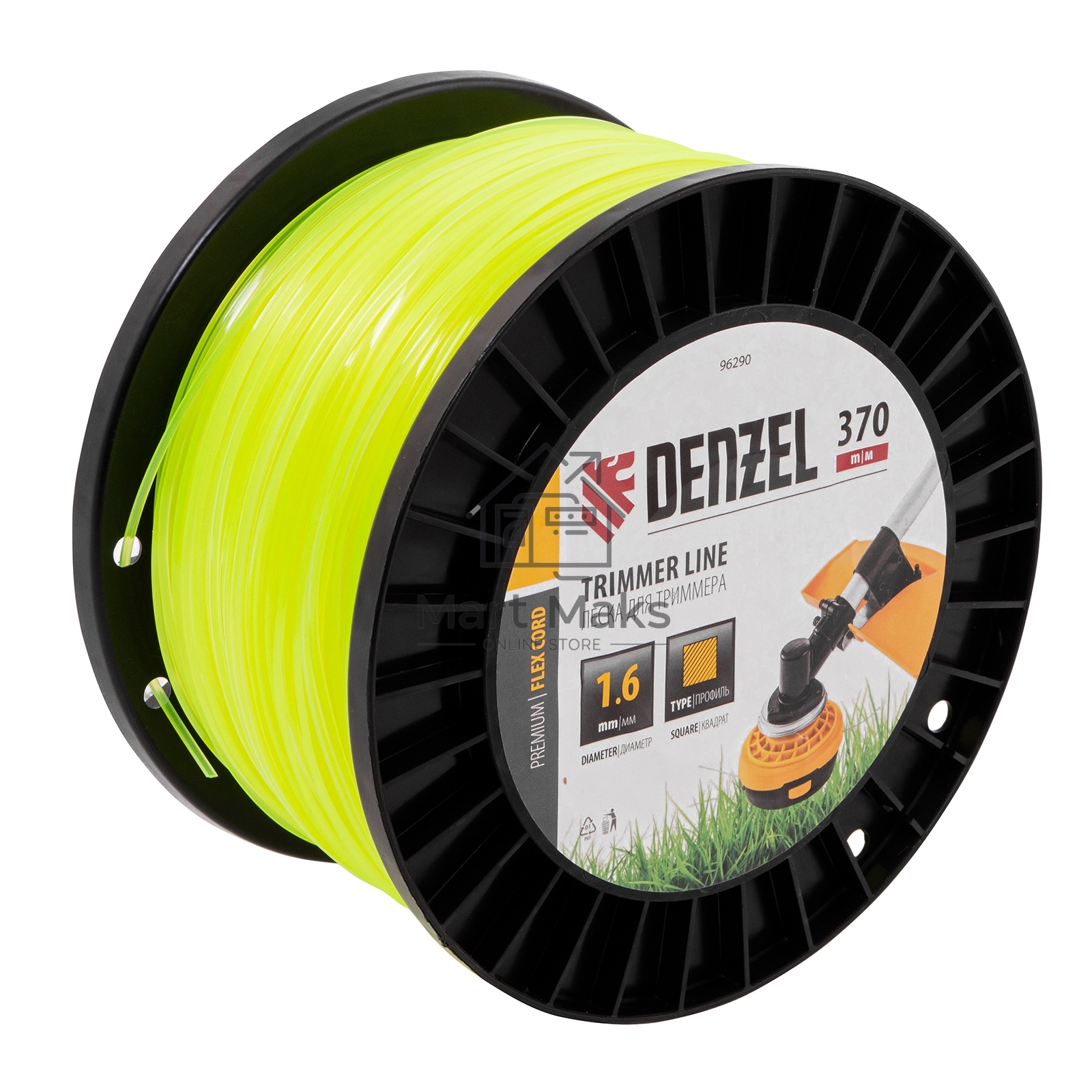 Леска для триммера квадрат 1,6мм х 370м, на DIN катушке FLEX CORD Denzel