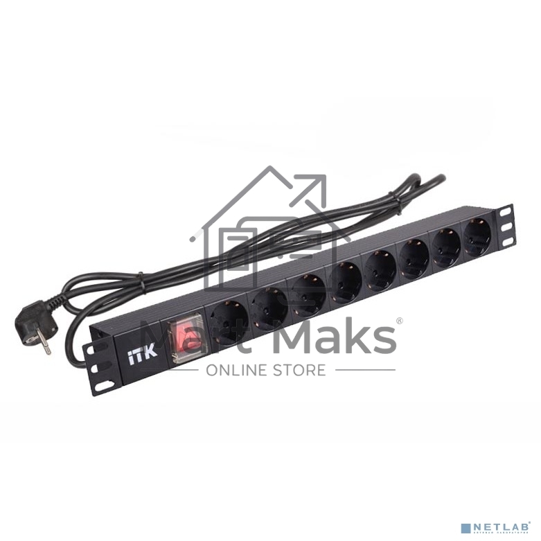 Блок розеток 19 (8шт)PDU с LED выкл.алюм.профиль 1U шнур 2м вилка DIN49440 (нем.станд.) PH12-8D1 ITK