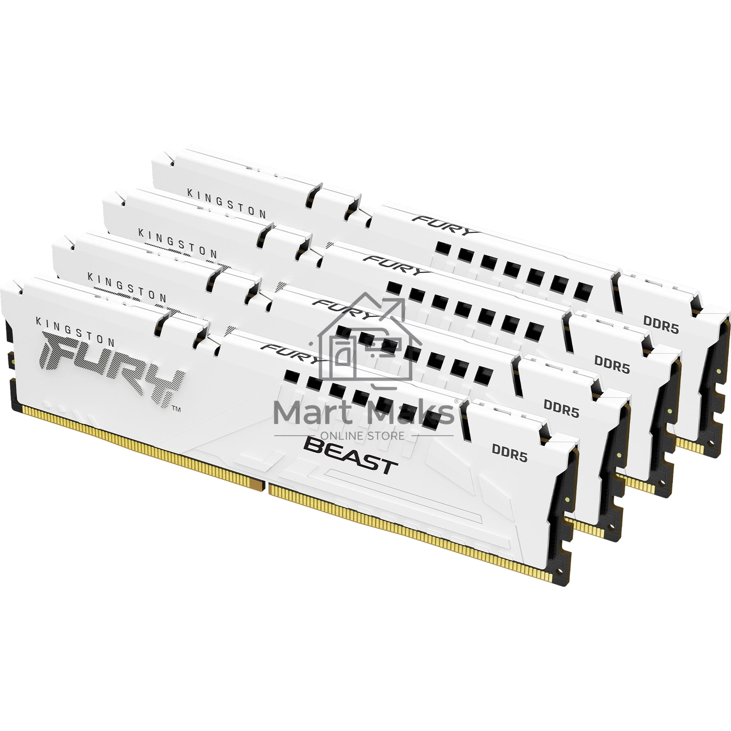 Оперативная память Kingston Fury Beast, DDR5, 128Gb (4x32GB), 5200MHz, CL40, DIMM, радиатор, белый