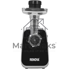 Мясорубка электрическая Renova MG260-R1BP черный, 2600 Вт, 2.5 кг/мин, реверс, защита от перегрузки, металлический лоток, насадки - 7