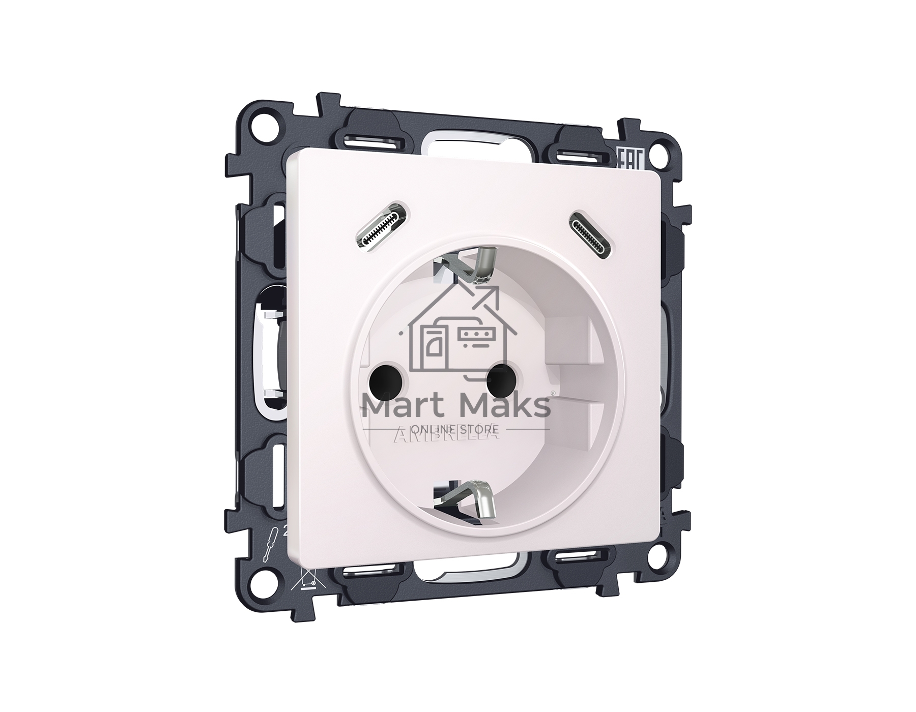 Комплект механизма электрической розетки 2USB С+C 20W (быстрая зарядка) с/з на винтовых зажимах 16A-250V ALFA Жемчуг QUANT (AP2105, VM165) MA210510
