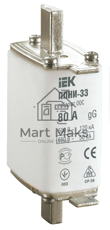 Плавкая вставка предохранителя Iek DPP11-080 ППНИ-33, габарит 00С, 80А ИЭК