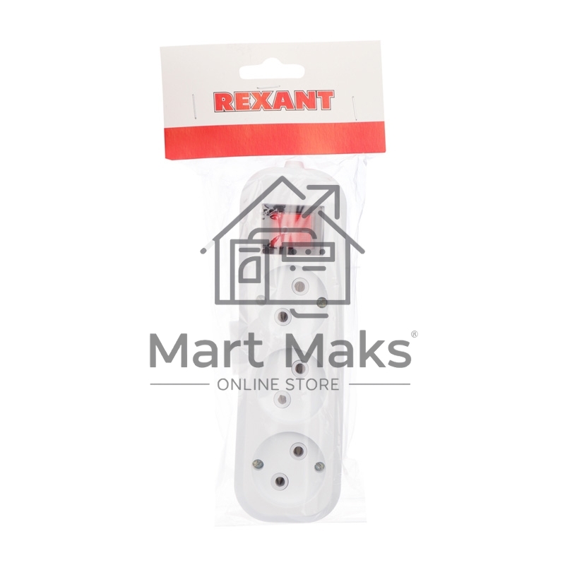 Колодка 3 гнезда с кнопкой без заземления Rexant