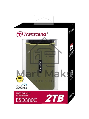 Накопитель Transcend Portable SSD ESD380C, 2000GB, Type-C, USB 3.2 Gen2, R/W 2000/2000MB/s, 97x54x13мм, два кабеля в комплекте (3 года)