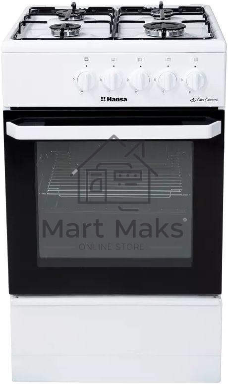Плита газовая Hansa FCGW510029A белый, конфорок 4 газовых, духовка 53 л, 50 см x 85 см x 57 см