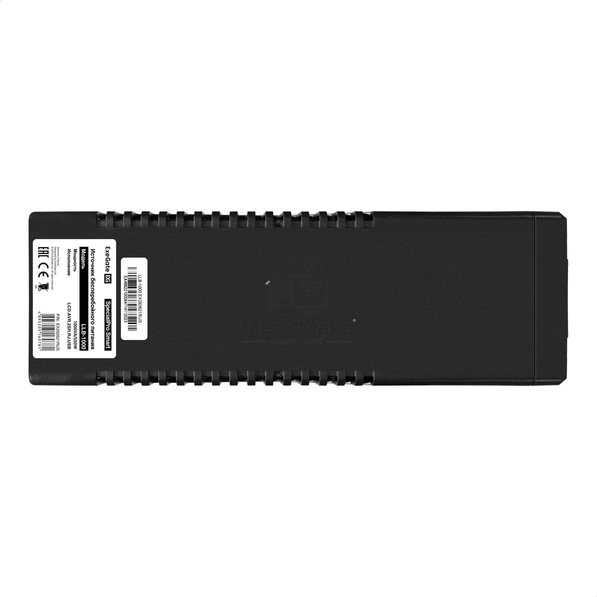Источник бесперебойного питания ExeGate SpecialPro Smart LLB-1000.LCD.AVR.2SH.RJ.USB <1000VA/550W, LCD, AVR, 2*Schuko,RJ45/11,USB, Black>
