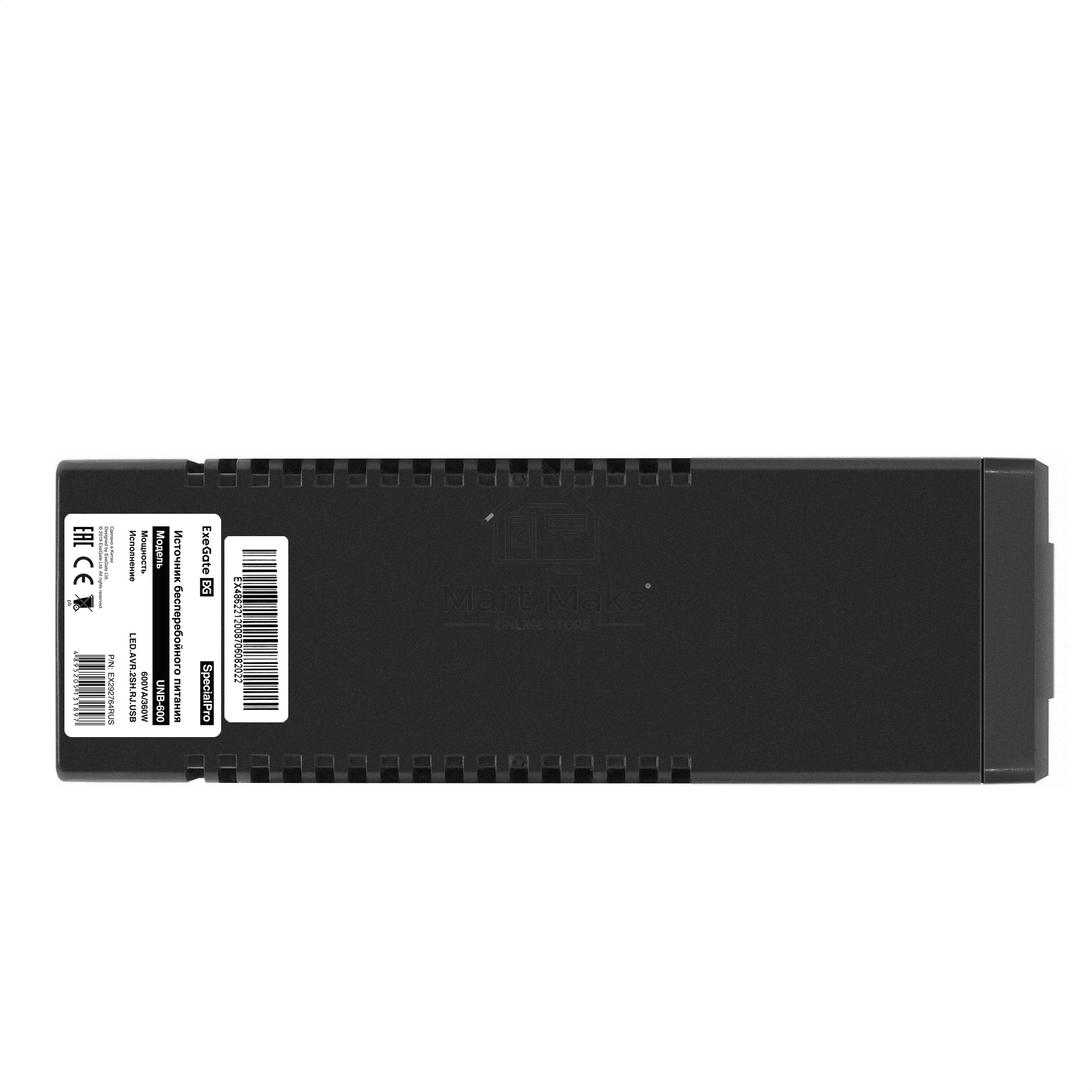 Источник бесперебойного питания ExeGate EX292764RUS SpecialPro UNB-600.LED.AVR.2SH.RJ.USB 600VA/360W, LED, AVR, 2*Schuko, RJ45/11, USB, черный