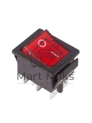 Выключатель клавишный 250V 15А (6с) ON-ON красный с подсветкой Rexant