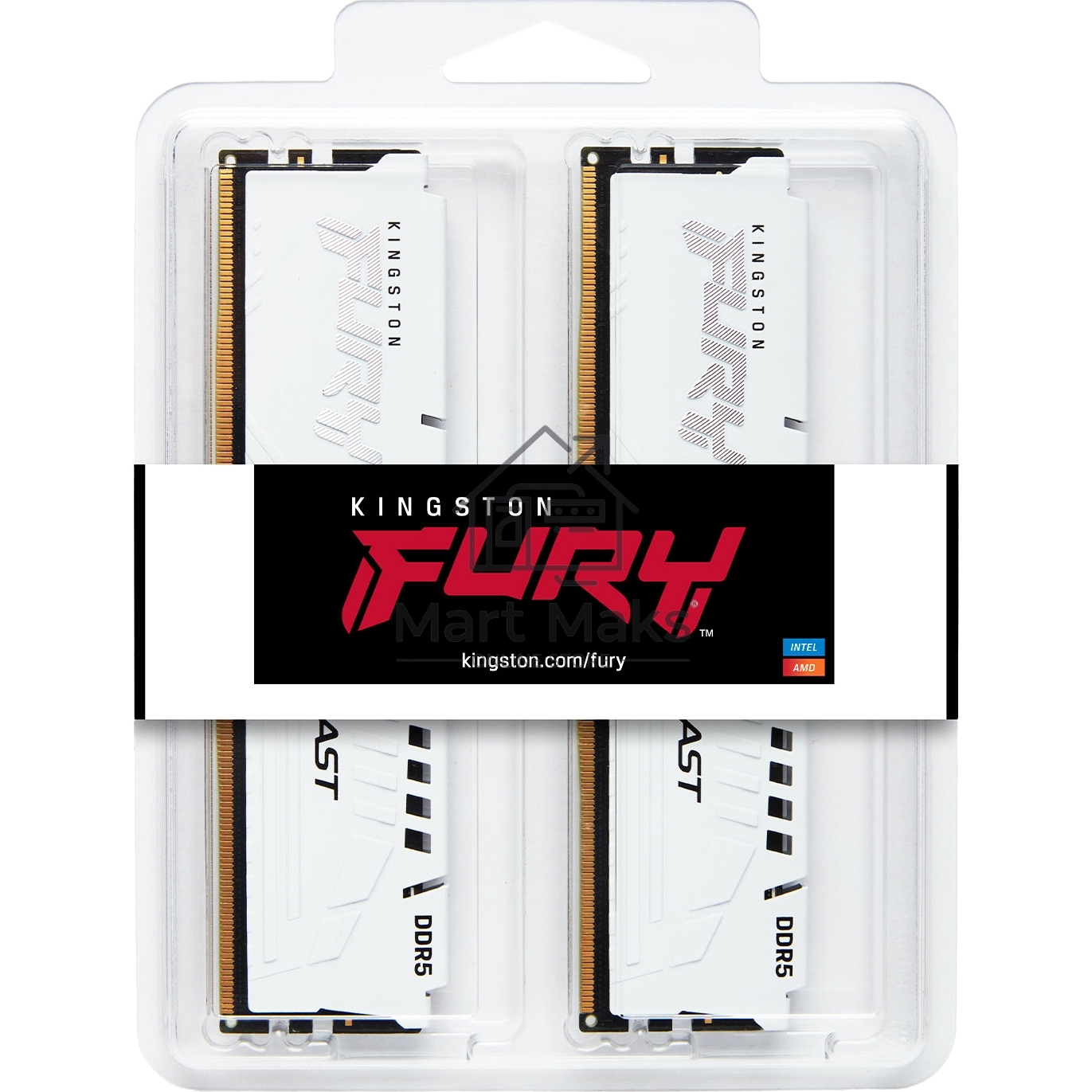 Оперативная память Kingston Fury Beast, DDR5, 128Gb (4x32GB), 5200MHz, CL40, DIMM, радиатор, белый