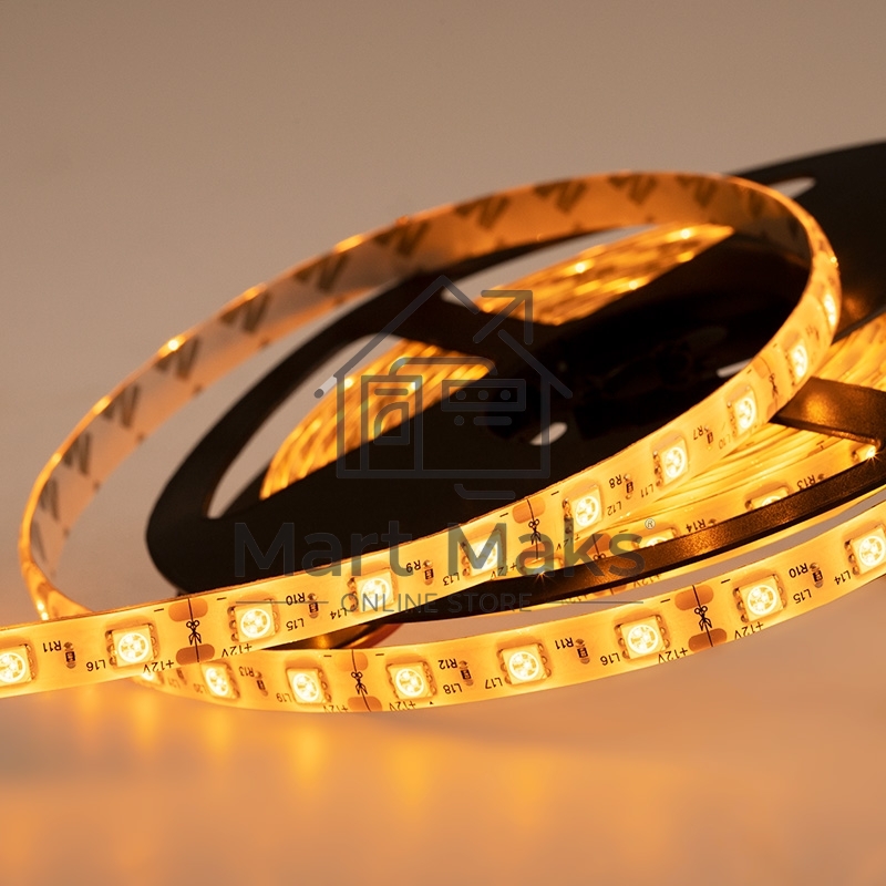 Лента LED силикон, 10 мм, IP65, SMD 5050, 60 LED/m, 12 V, цвет свечения желтый