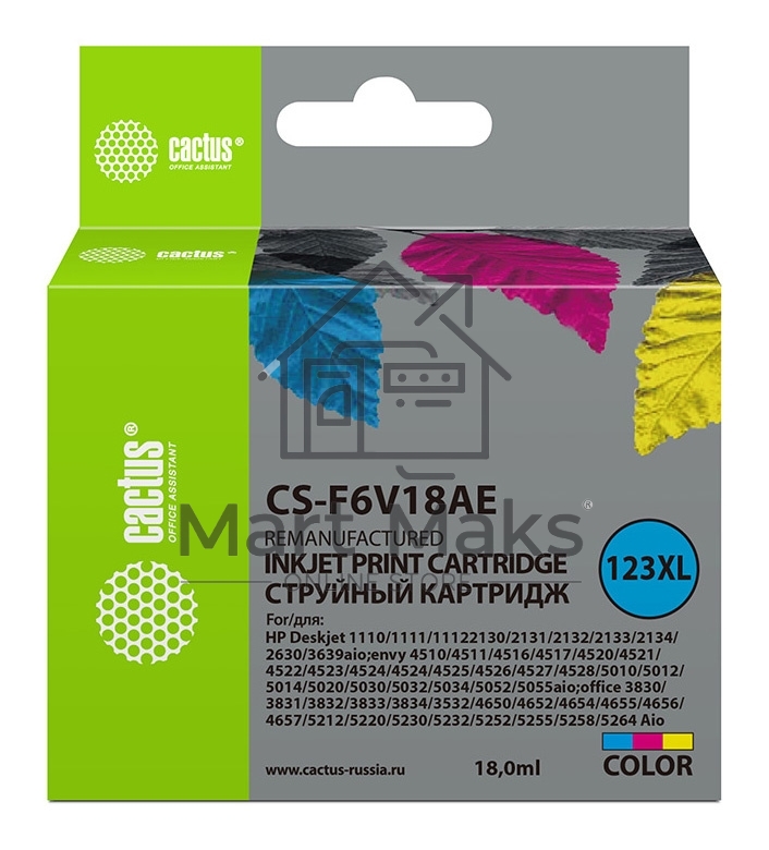 Картридж струйный Cactus CS-F6V18AE (123XL) многоцветный (330 стр., 18 мл) для HP DeskJet 1110/1111/1112/2130