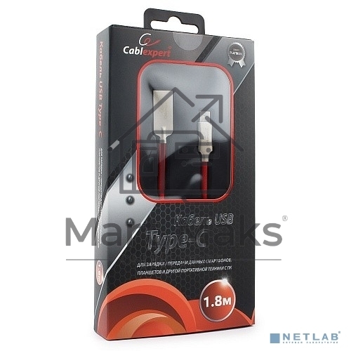 Кабель USB 2.0 Cablexpert CC-P-USBC02R-1.8M, AM/Type-C, серия Platinum, длина 1.8м, красный, блистер