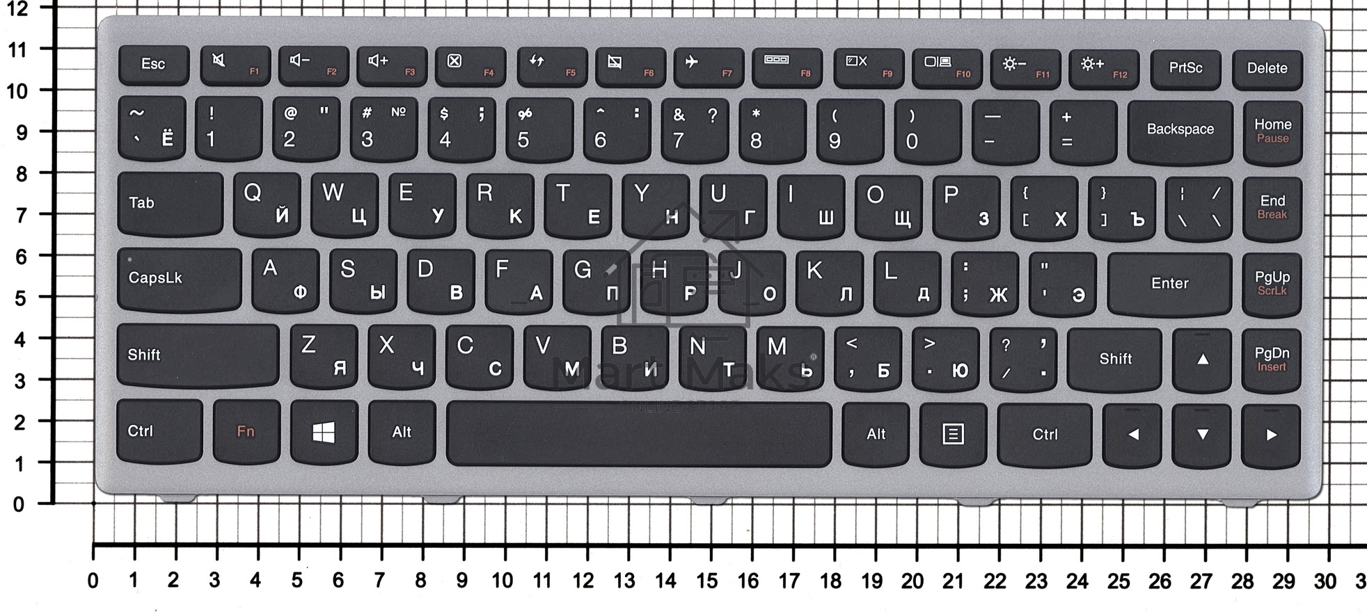 Клавиатура для ноутбука Lenovo Flex 14 G400s черная с серой рамкой