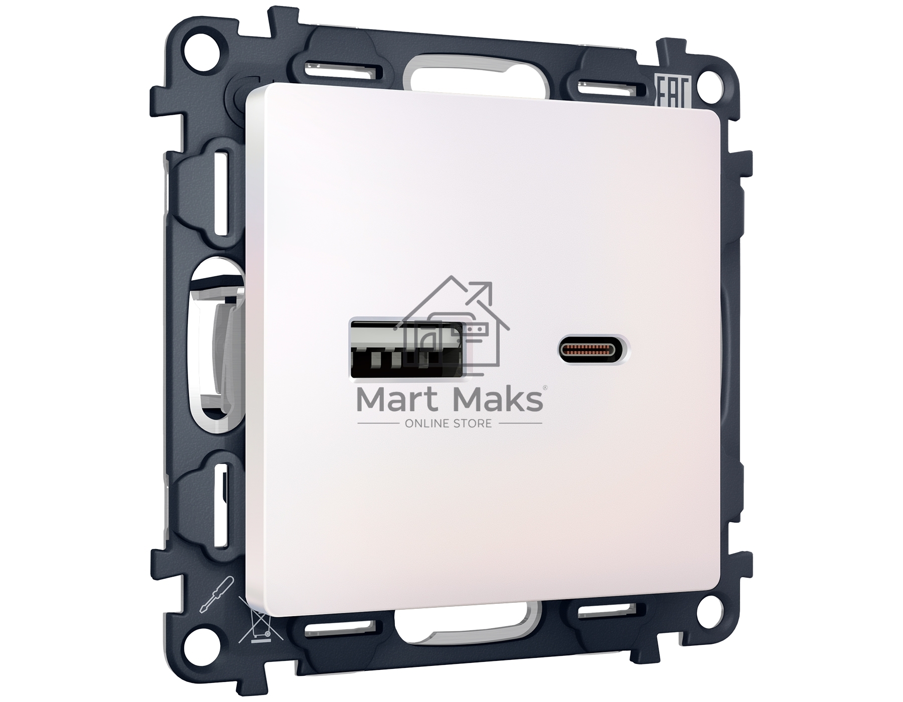 Комплект механизма розетки ALFA Жемчуг 2USB A+C 20W (быстрая зарядка) QUANT (AP2110, VM177) MA211010