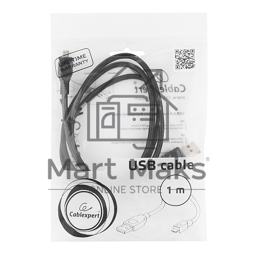 Кабель USB 2.0 Pro Cablexpert CCP-mUSB2-AMBM-1M, AM/microBM 5P, 1м, экран, черный, пакет